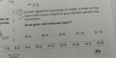 10.sınıf Kombinasyon sorusu